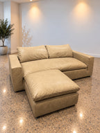 RH Cloud Leather Loveseat + Ottoman — Beige