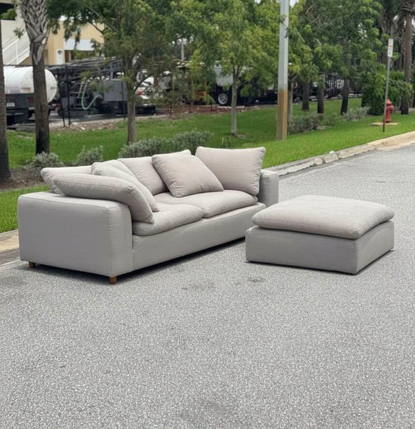 Restoration Hardware Grey Cloud Love Seat + Ottoman
