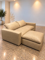 RH Cloud Leather Loveseat + Ottoman — Beige